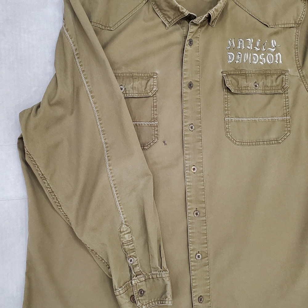 Harley Davidson shirt men's 3XL army green western style long sleeve button - Picture 9 of 13
